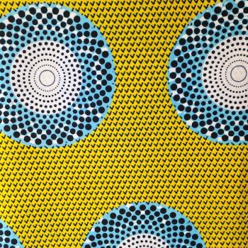 Preview: Afrikanischer Wax Print Stoff Baumwolle BLUE YELLOW CIRCLE